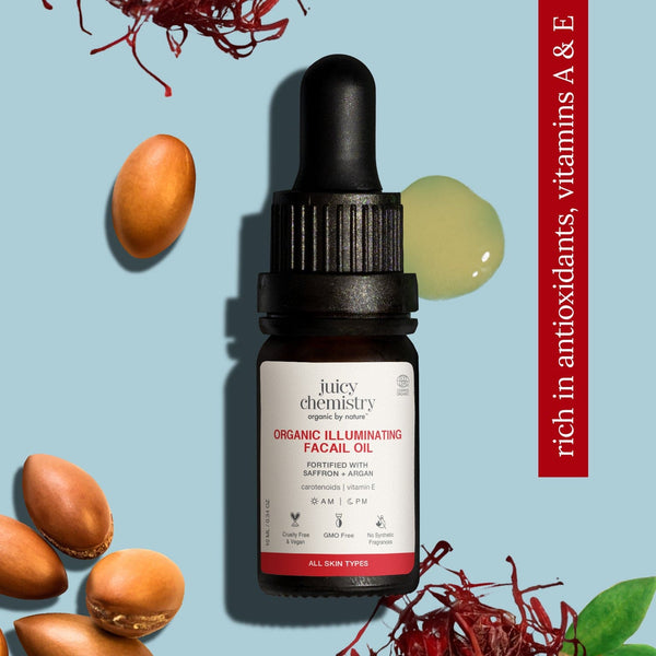 Juicy Chemistry Organic Illuminating Facial Oil Fortified with Saffron + Argan | Indian product Online Shopping Store
