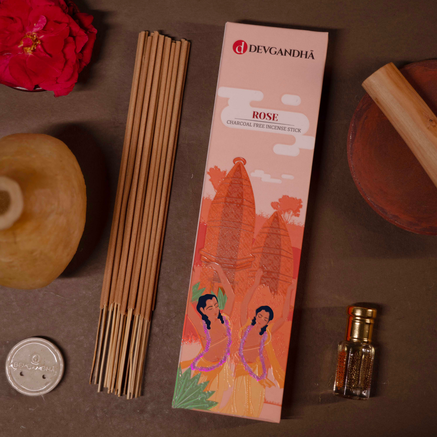 Devgandha Rose Charcoal-Free Incense Sticks | (approx. 60 sticks) | Indian product Online Shopping Store
