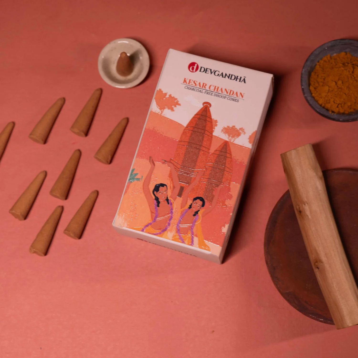 Devgandha Kesar Chandan Charcoal-Free Dhoop Cones | (Approx. 50 Cones) | Indian product Online Shopping Store