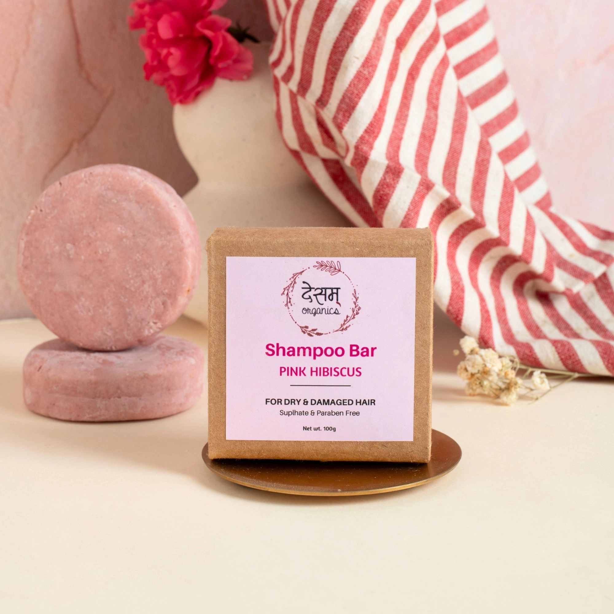 Desam Organics Pink Hibiscus Shampoo Bar | Shampoo Bar for Smooth & Strong Hair | 125g | Indian product Online Shopping Store