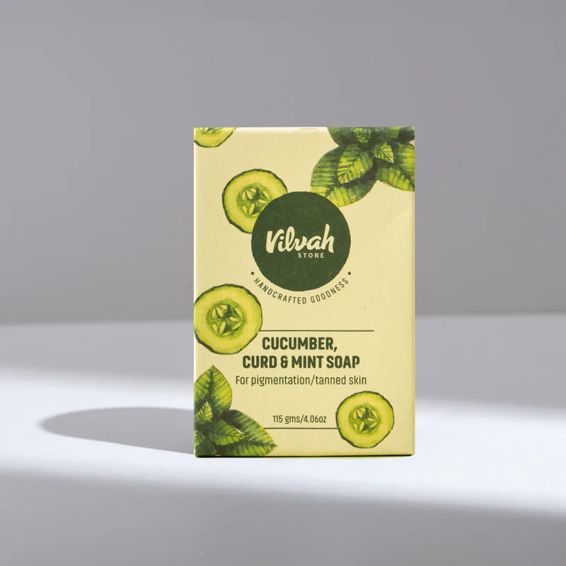 Vilvah Cucumber, Curd & Mint Soap | Ayurvedic Body Tan Removal for Women & Men | De-Tan, Anti Tan & Antibacterial Bar| Scar Reduction & Deep Cleansing | Indian product Online Shopping Store