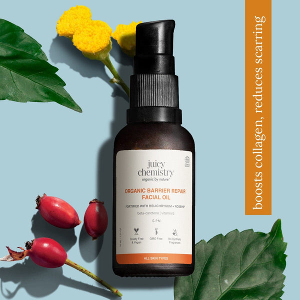 Juicy Chemistry Organic Barrier Repair Facial Oil Fortified with Helichrysum + Rosehip | Indian product Online Shopping Store