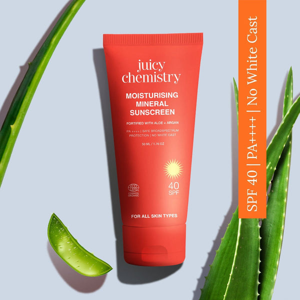 Juicy Chemistry Moisturising Mineral Sunscreen Fortified with Aloe + Argan | Indian product Online Shopping Store