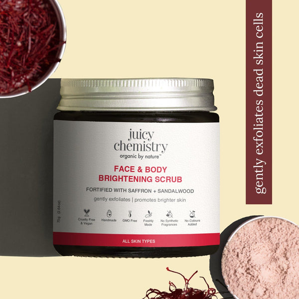 Juicy Chemistry Face & Body Brightening Scrub Fortified with Saffron + Sandalwood | Indian product Online Shopping Store