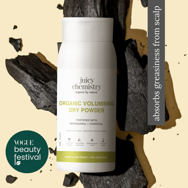 Juicy Chemistry Organic Volumising Dry Powder Fortified with Bhringaraj + Charcoal | Indian product Online Shopping Store