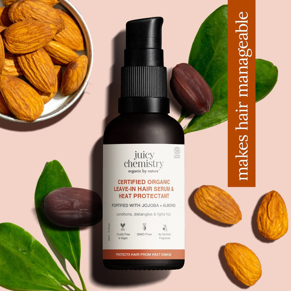 Juicy Chemistry Certified Organic Leave-in Hair Serum & Heat Protectant Fortified with Jojoba + Almond | Indian product Online Shopping Store