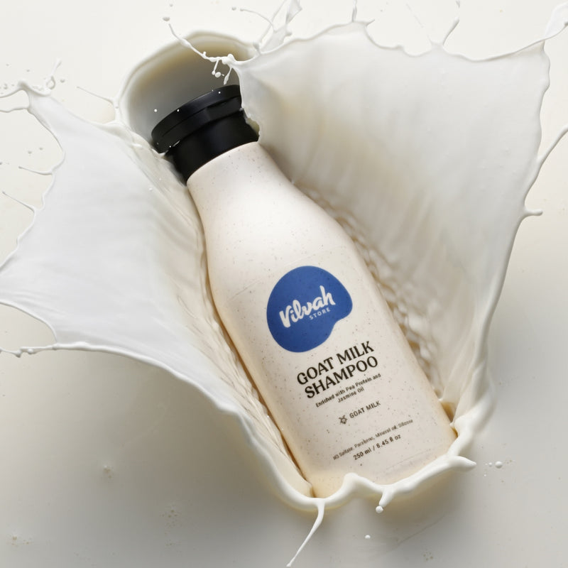 Vilvah Goat Milk Shampoo | with Ceramides for Dry & Frizzy Hair | Nourishing Natural Shampoo that Strengthens, Smoothens & Adds Shine | Sulphate-Free Hair Cleanser for Men & Women | Indian product Online Shopping Store