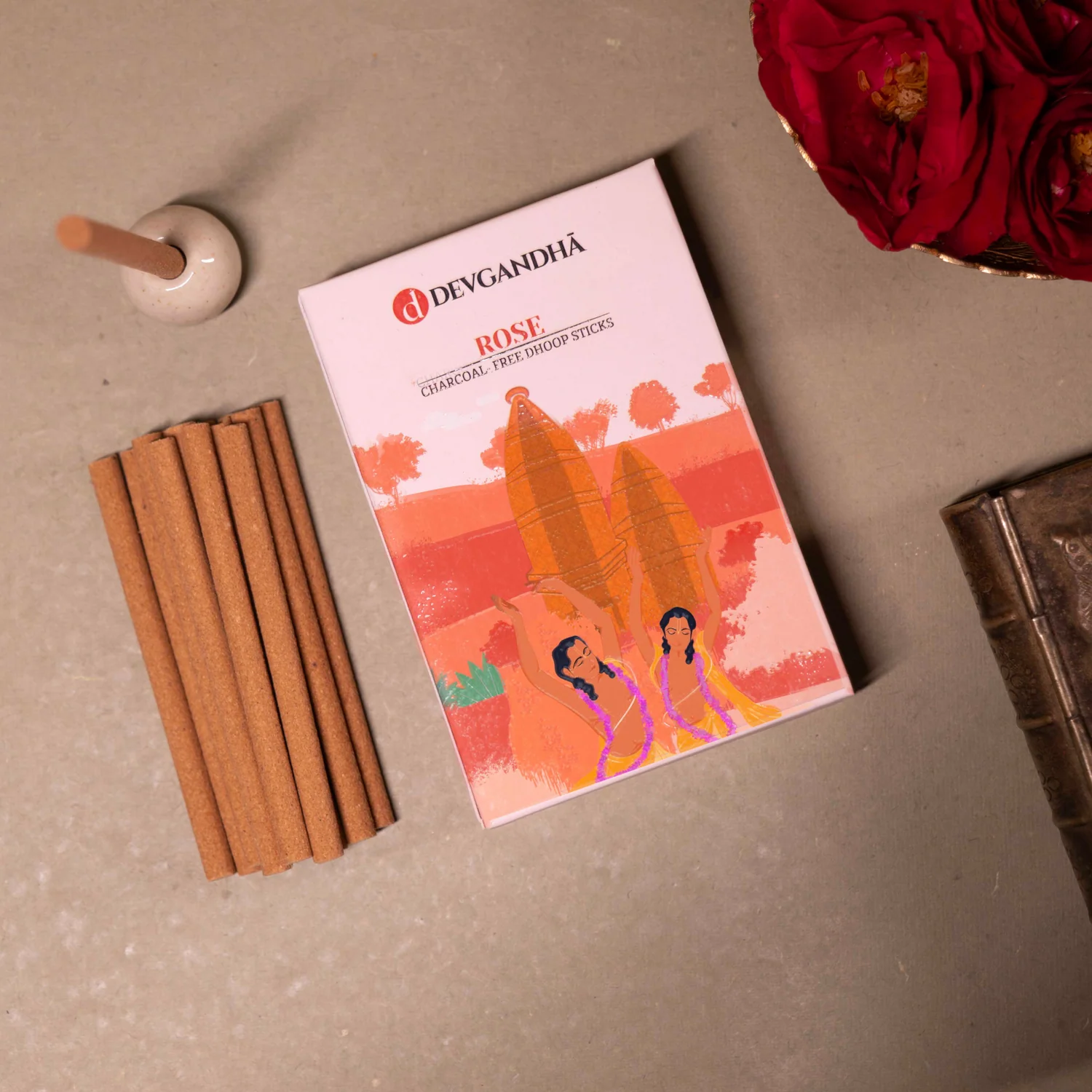 Devgandha Rose Bamboo-less Incense Sticks | (Approx. 40 Sticks) | Indian product Online Shopping Store