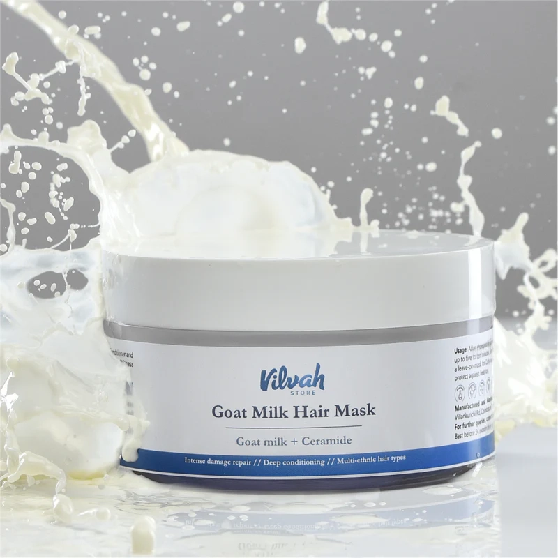 Vilvah Goat Milk Hair Mask | Deep Nourishing | Fresh Hair Mask Provides Damaged Deep Conditioning & Strength | Curl Or Styling Cream | Powered With Goat Milk | For Women & Men | Indian product Online Shopping Store