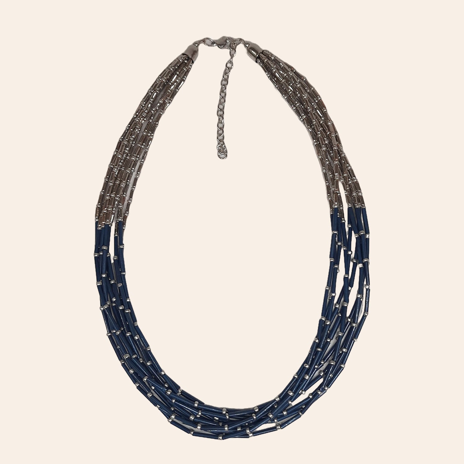 Beaded Cluster Necklace in Blue and Silver Colour | Indian product Online Shopping Store