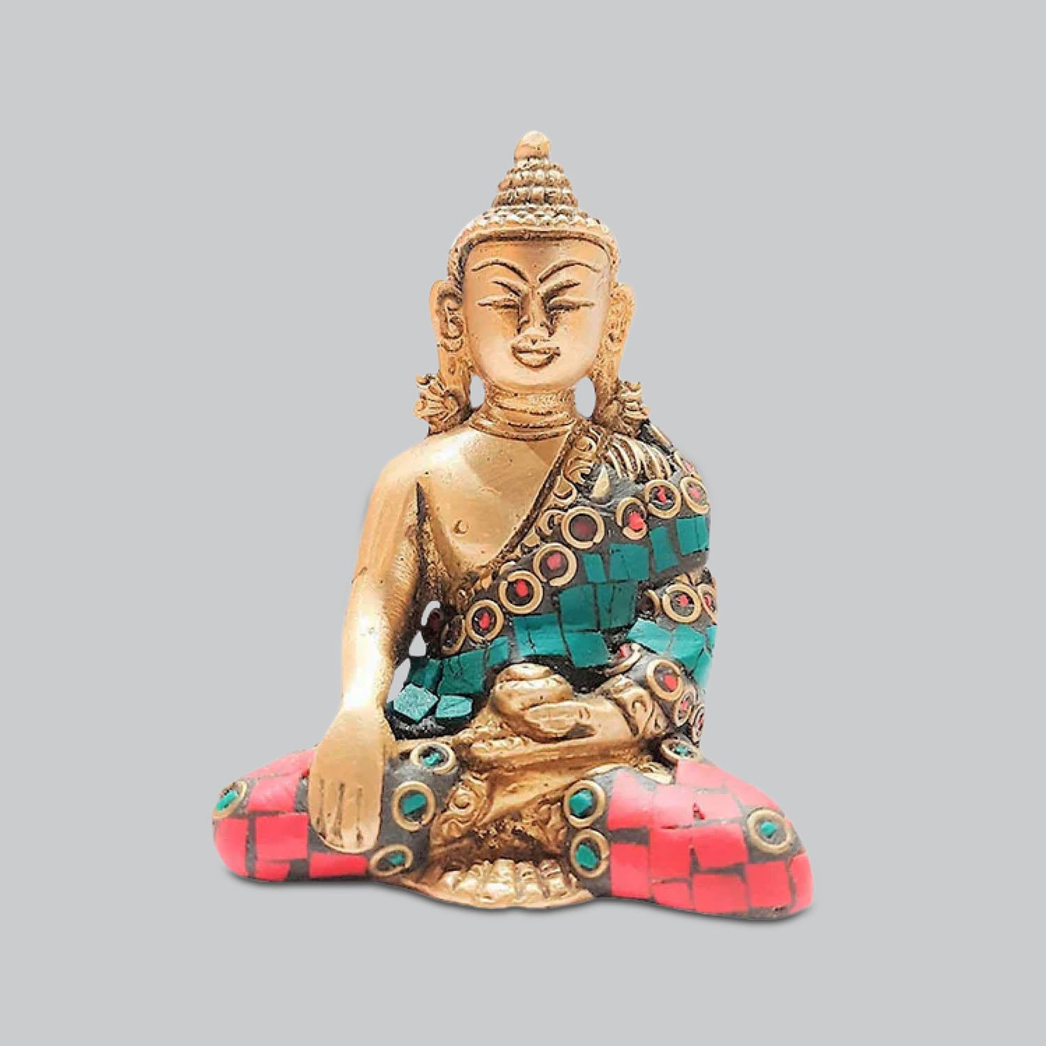Brass Buddha Sitting with Stonework 3 in_1 | Indian product Online Shopping Store