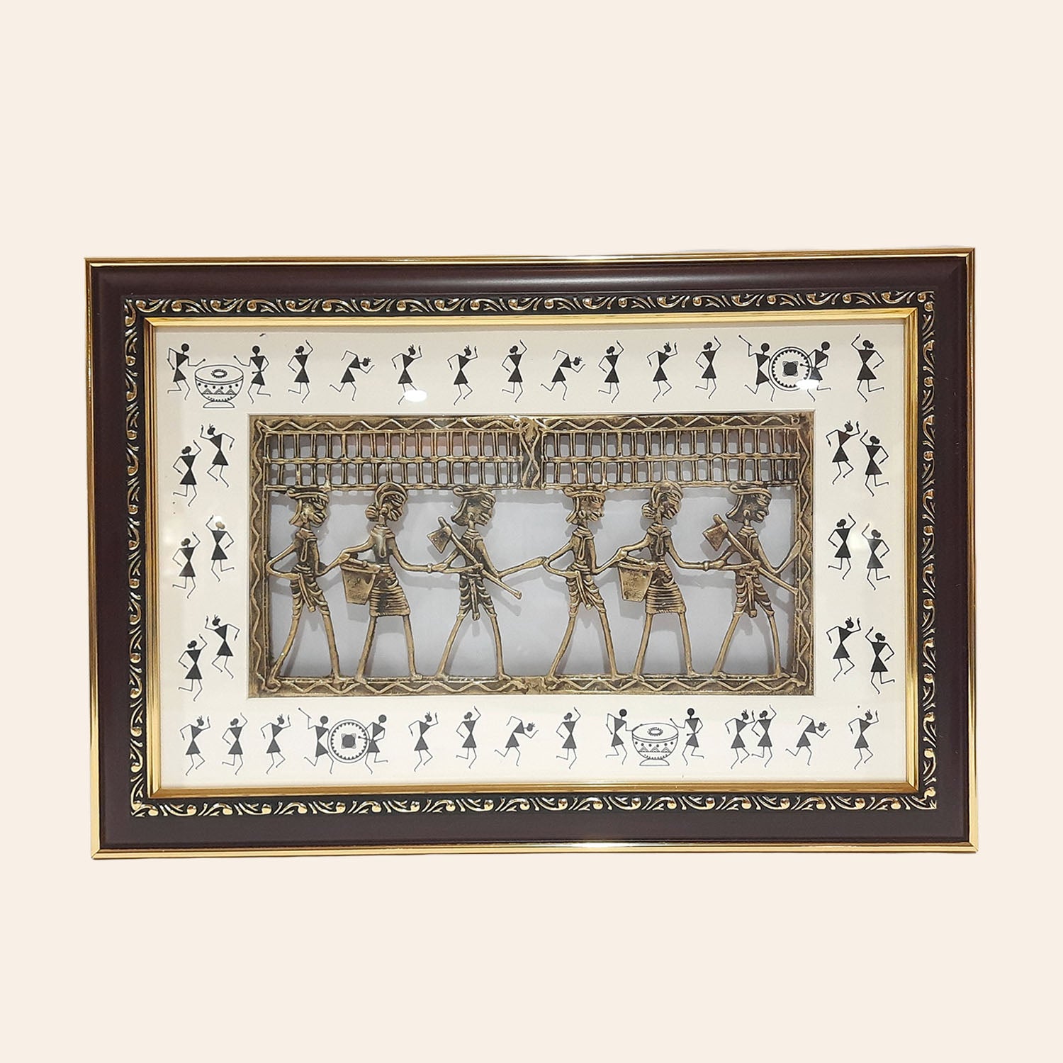 Brass Dokra Warli Painting Frame 6 in x 11 in | Indian product Online Shopping Store