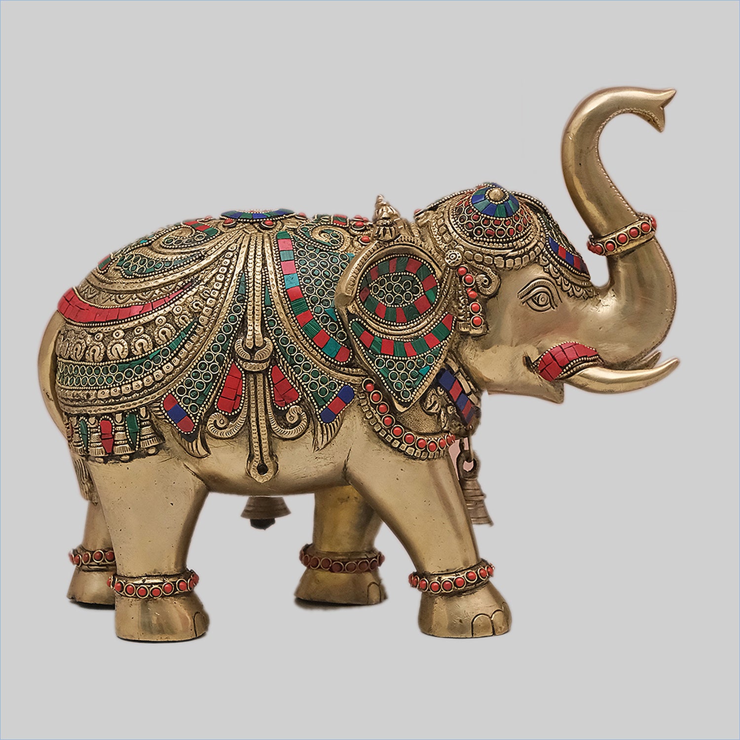 Brass Elephant Up Trunk with Ring Stonework 12 in_1 | Indian product Online Shopping Store