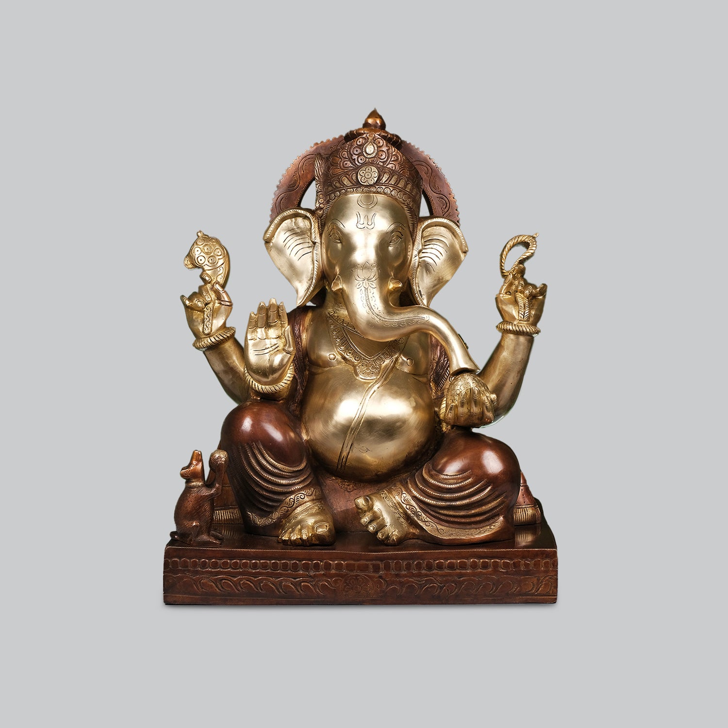 Brass Ganesha Sitting on Base in 3 Tone Finish 20 in | Indian product Online Shopping Store