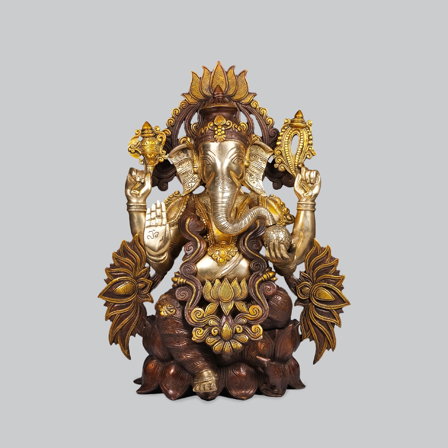 Brass Ganesha Sitting on Lotus with 3 Tone Finish 21 in | Indian product Online Shopping Store