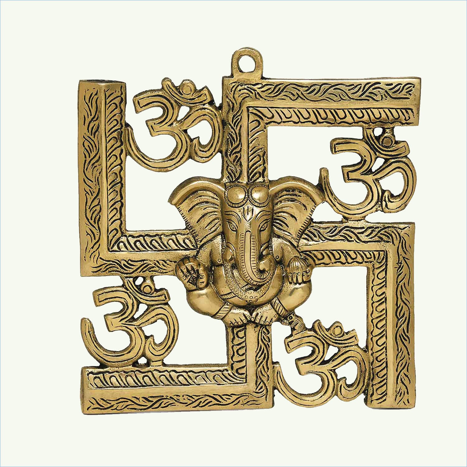 Brass Ganesha with Swastik and Om Wall Hanging 9 in_1 | Indian product Online Shopping Store