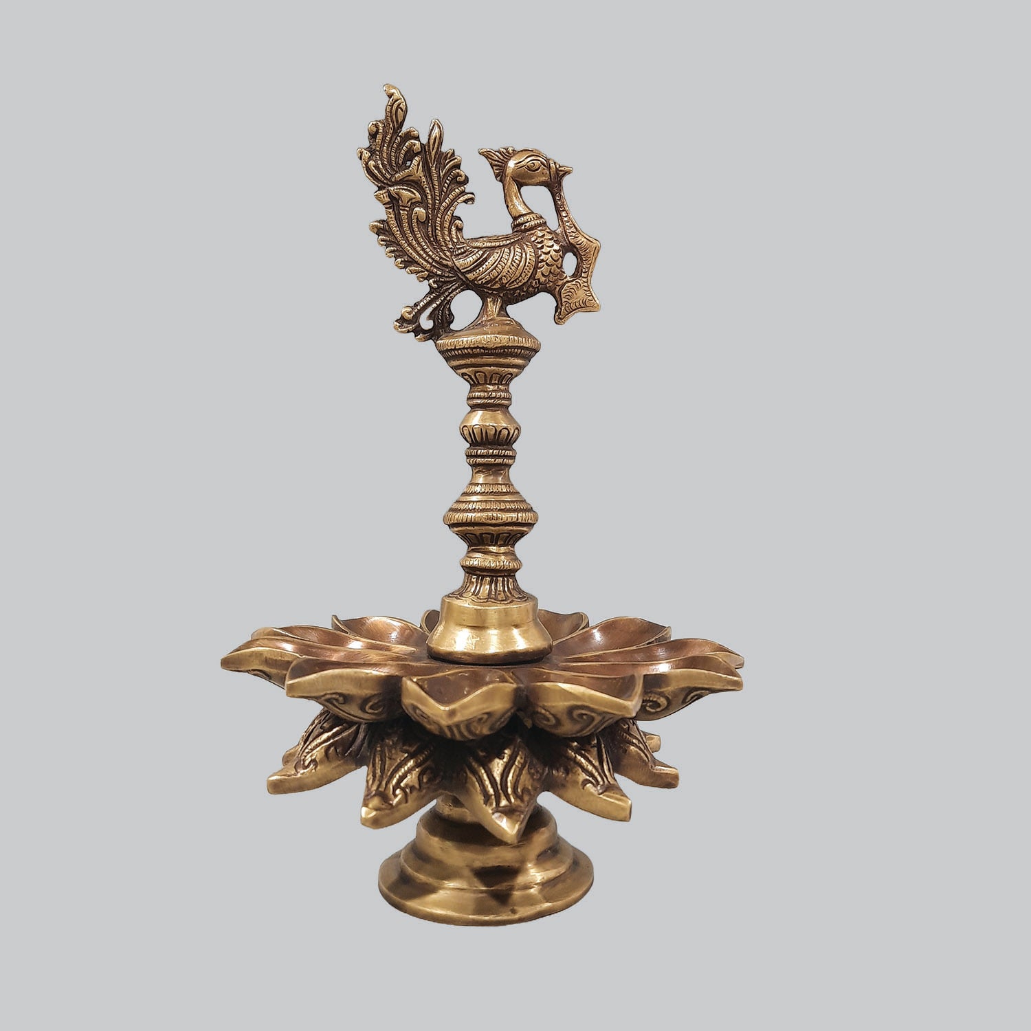 Brass Lamp Peacock with Flower Base 15 in_1 | Indian product Online Shopping Store