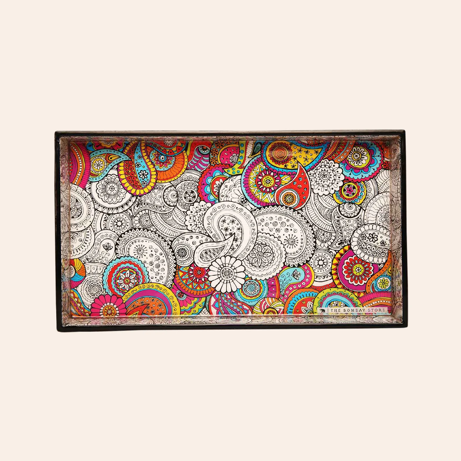 Doodle Mandala Rectangle Enamel Small Tray_1 | Indian product Online Shopping Store