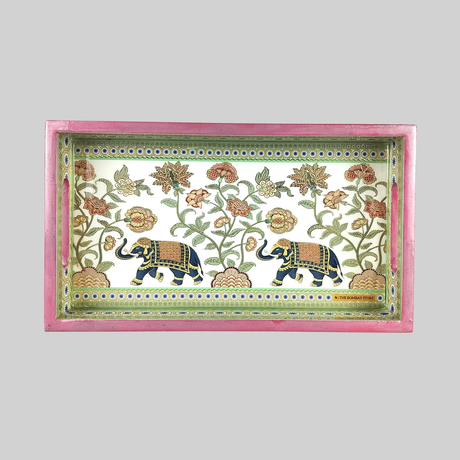 Elephant Floral Small Tray with Gold Foiling_1 | Indian product Online Shopping Store