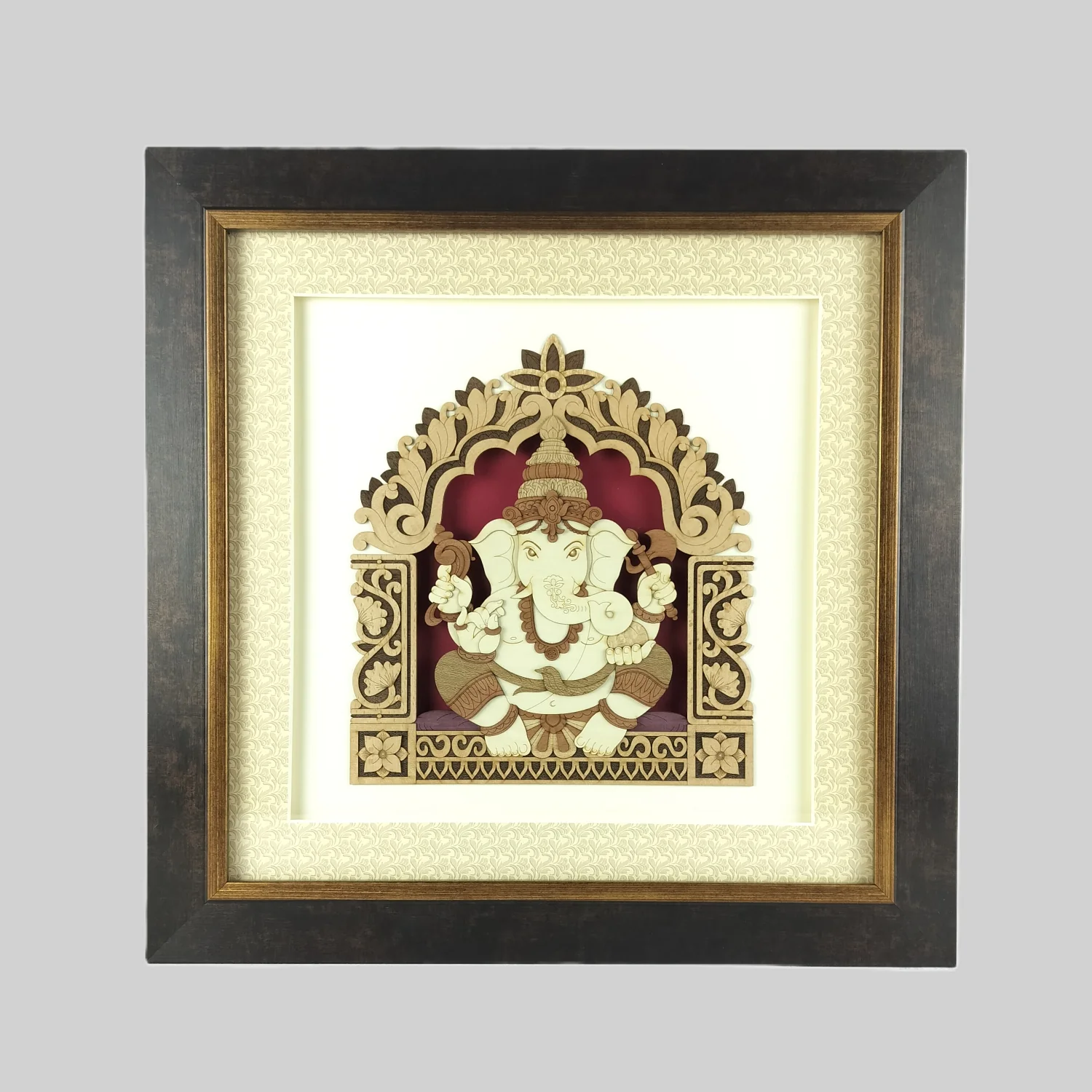Ganesha Wood Art Frame 17 in x 17 in_1 | Indian product Online Shopping Store