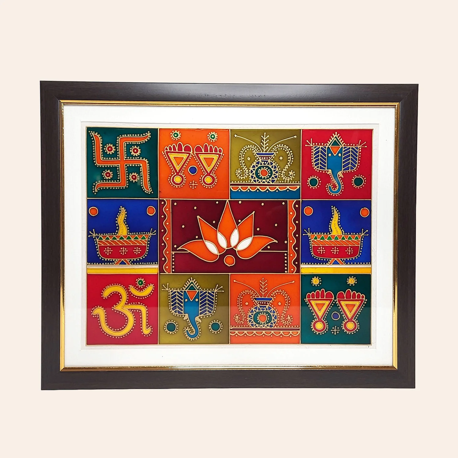 Glass Hand painted Subh Chinha Frame 14 in x 12 in | Indian product Online Shopping Store
