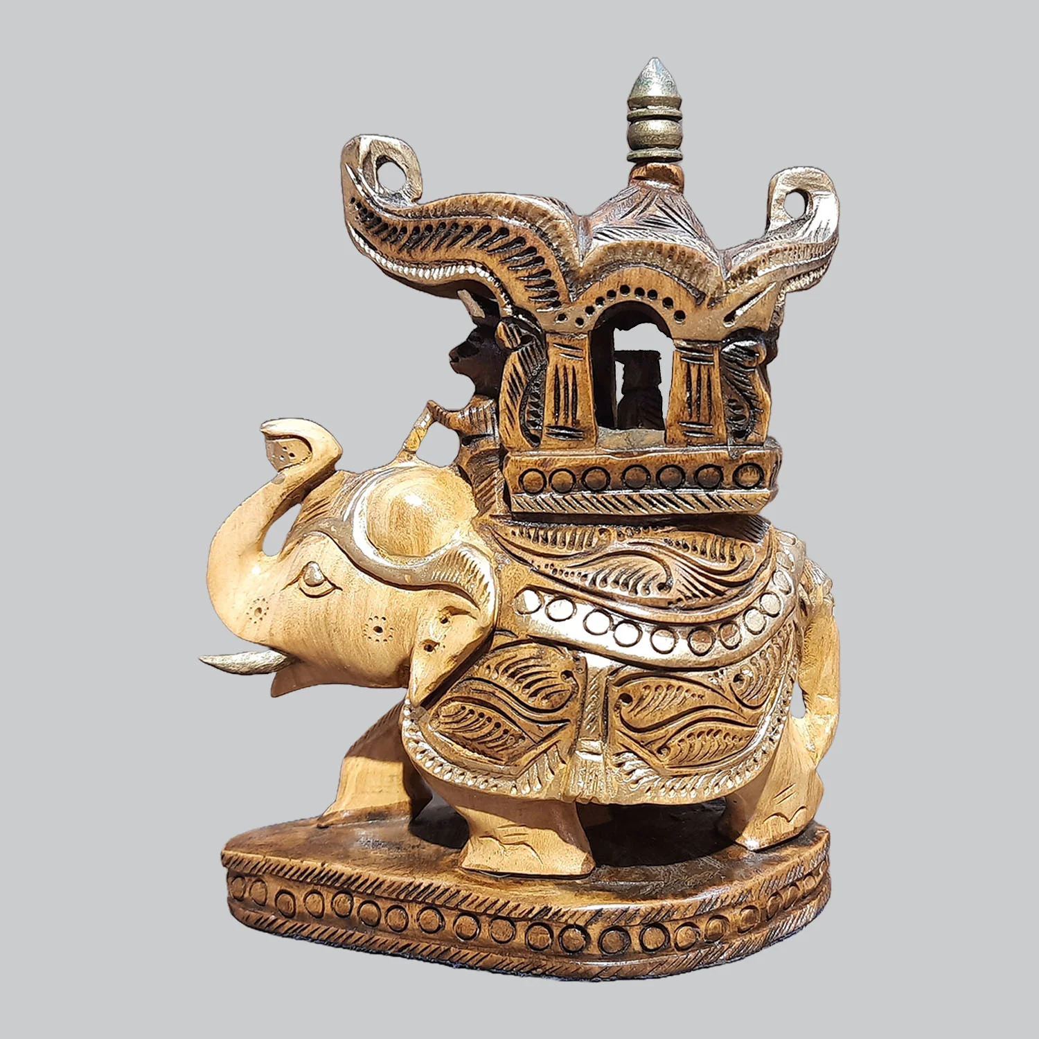 Kadam Wood Ambari Elephant with Carving and Oval Base 5 in_1 | Indian product Online Shopping Store
