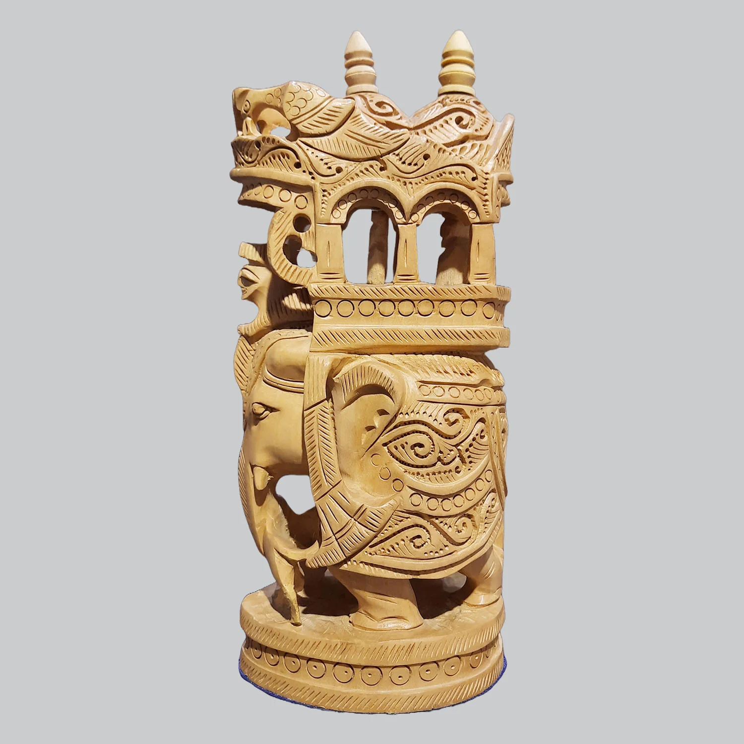 Kadam Wood Ambari Elephant with Carving and Round Base 8 in_1 | Indian product Online Shopping Store
