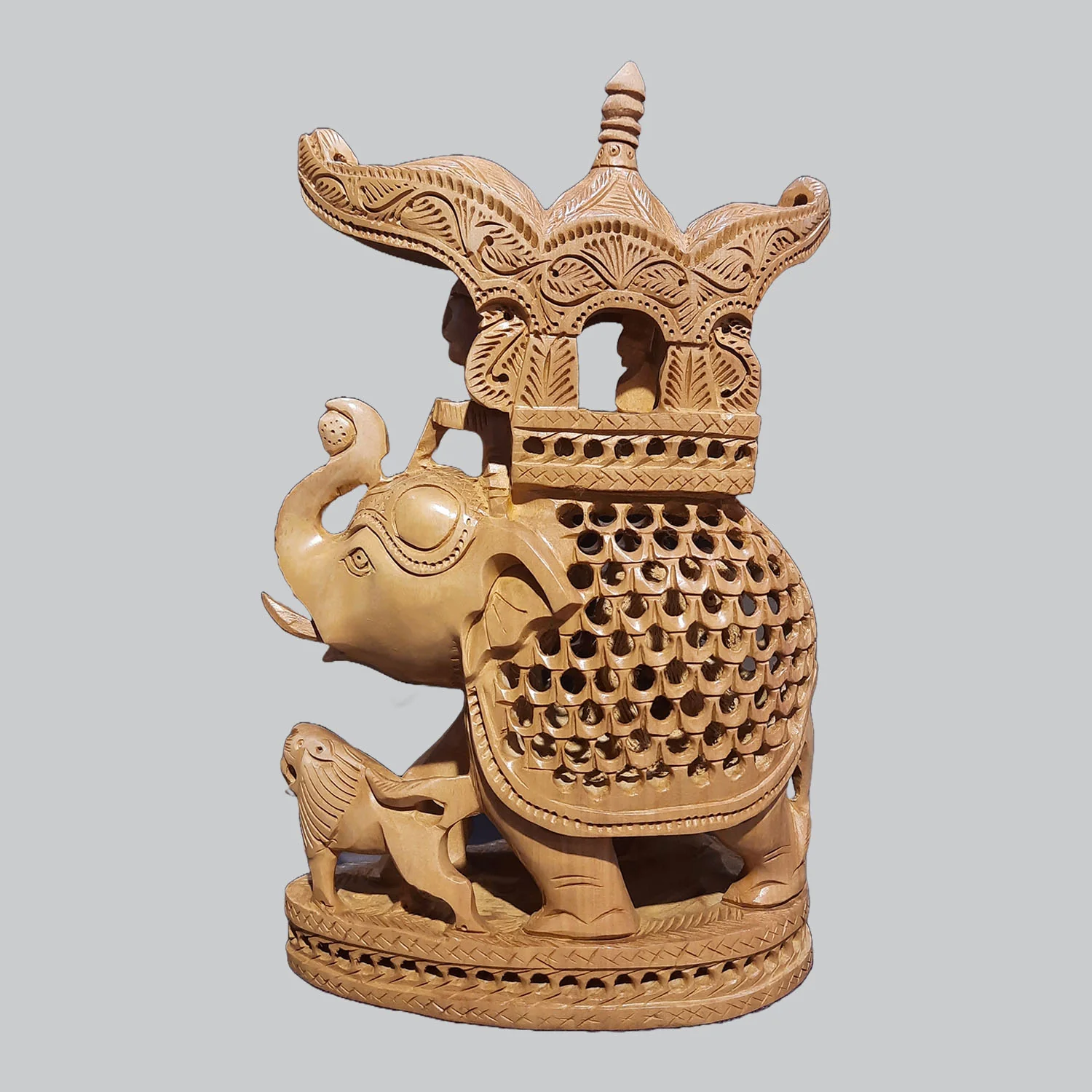 Kadam Wood Ambari Elephant with Undercut Work & Oval Base 8 in_1 | Indian product Online Shopping Store