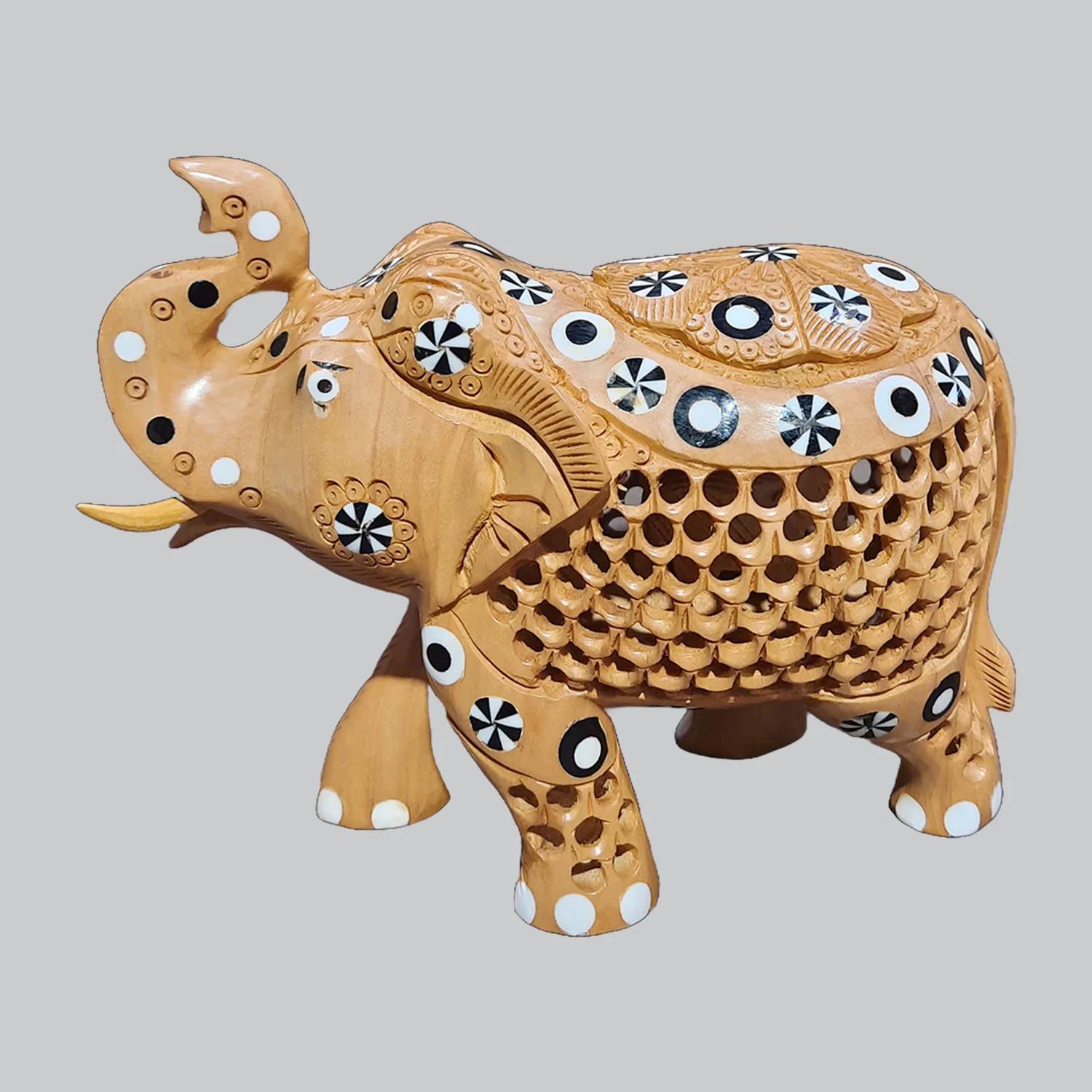 Kadam Wood Elephant Undercut & Inlay Work Up Trunk 5 in_1 | Indian product Online Shopping Store