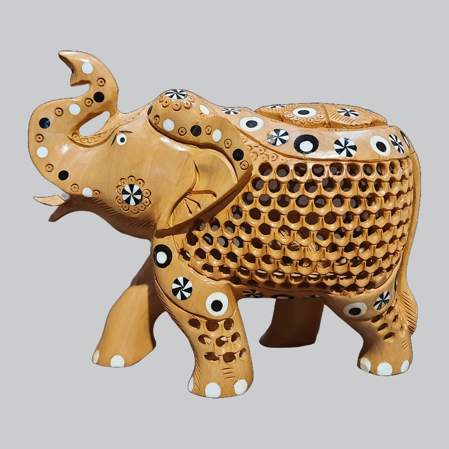 Kadam Wood Elephant with Undercut & Inlay Work Up Trunk 6 in_1 | Indian product Online Shopping Store