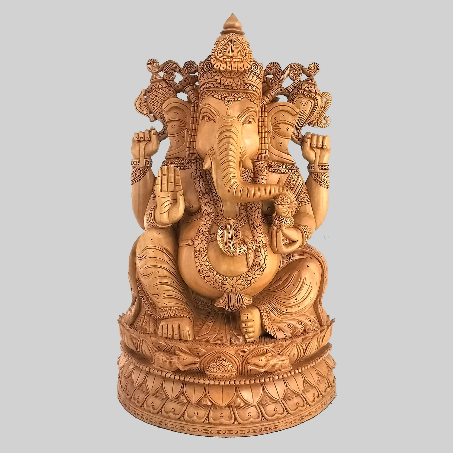 Kadam Wood Ganesha Sitting on Lotus 18 in_1 | Indian product Online Shopping Store