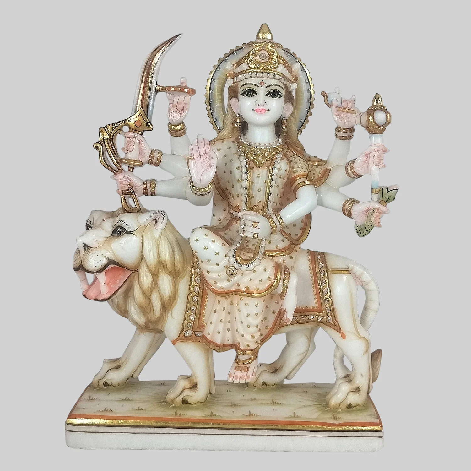 Marble Hand Painted Durga on Lion 15 in_1 | Indian product Online Shopping Store