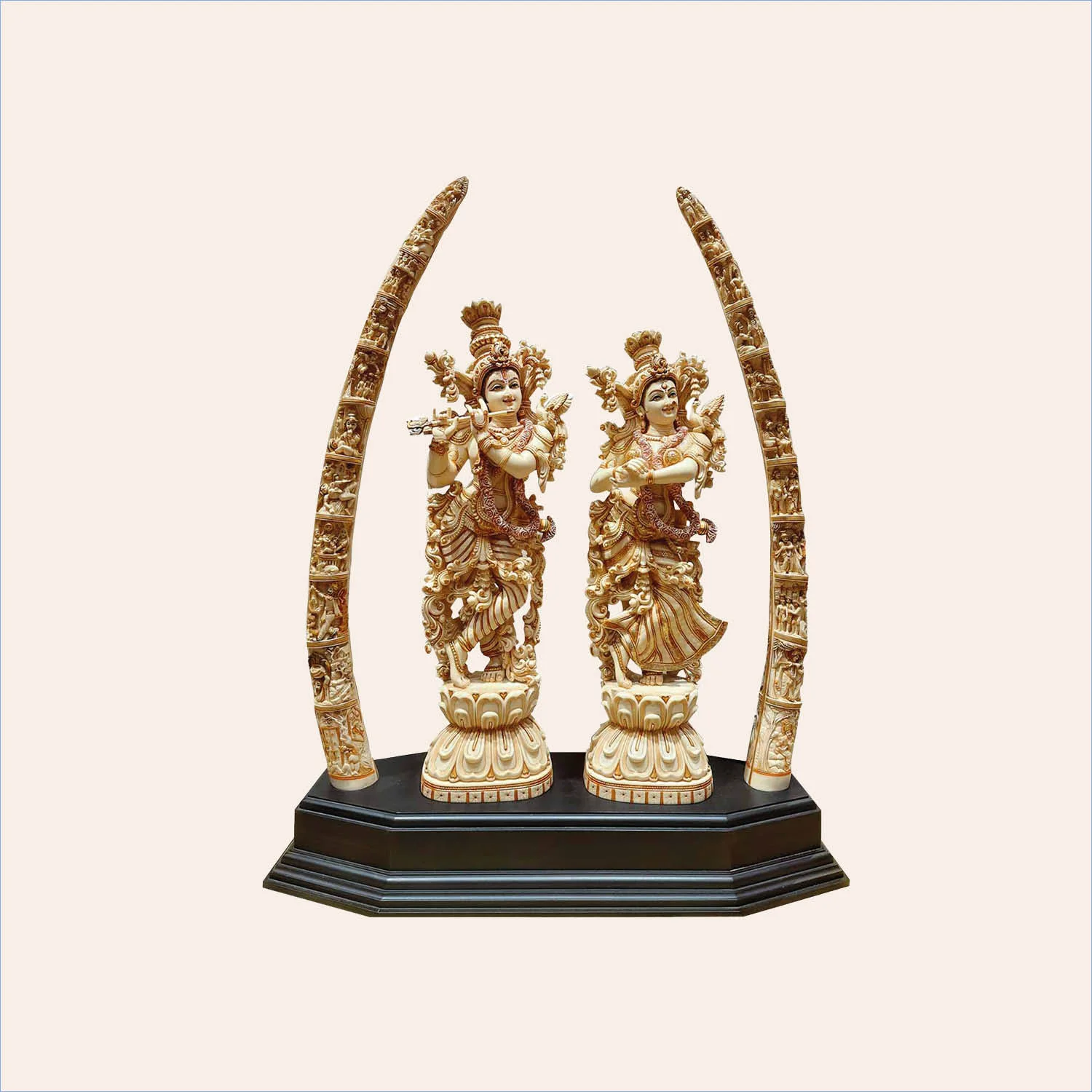 Marble Dust Radha Krishna with Tusk in Ivory Finish 42 in_1 | Indian product Online Shopping Store