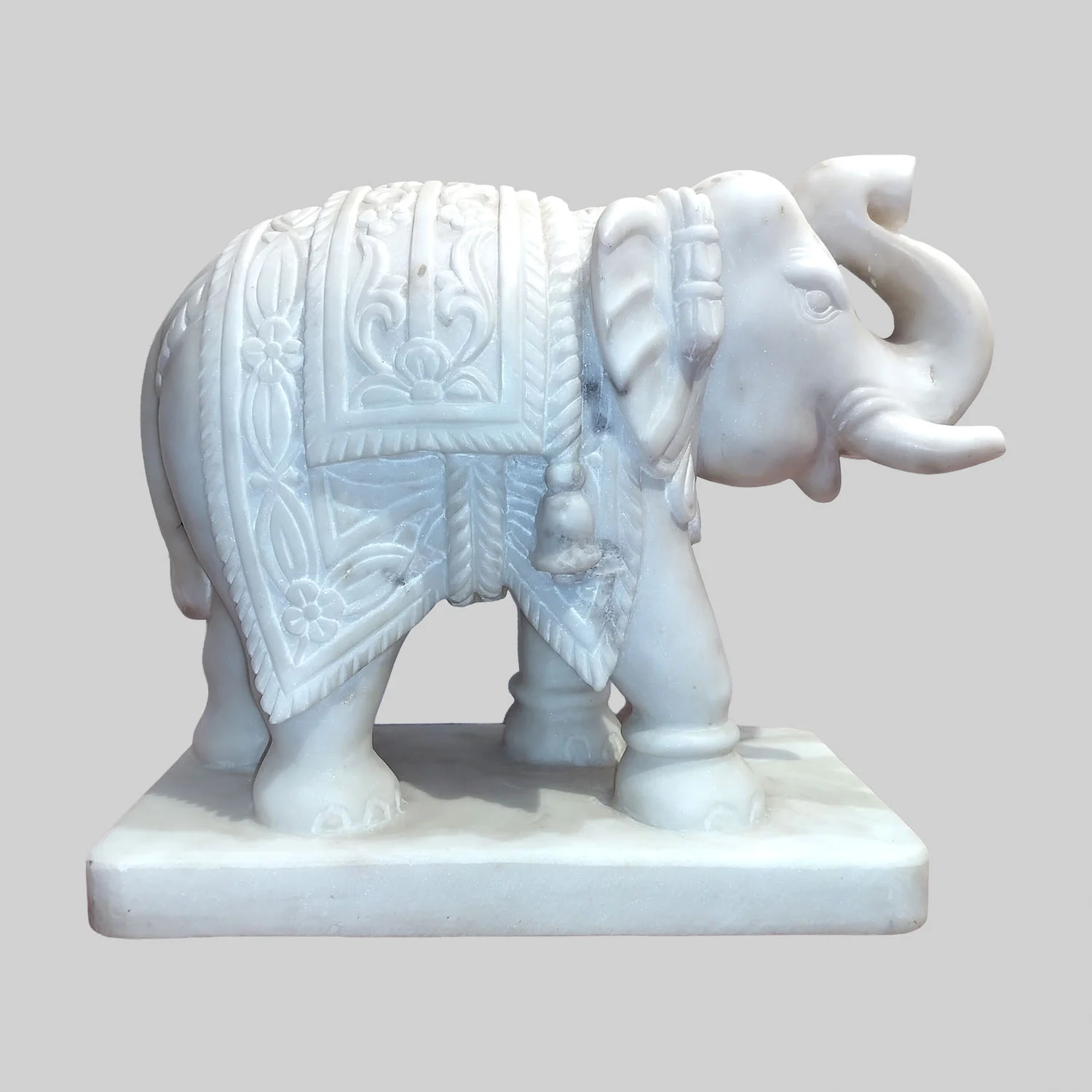Marble Elephant with Flower Carving Up Trunk 15 in_1 | Indian product Online Shopping Store
