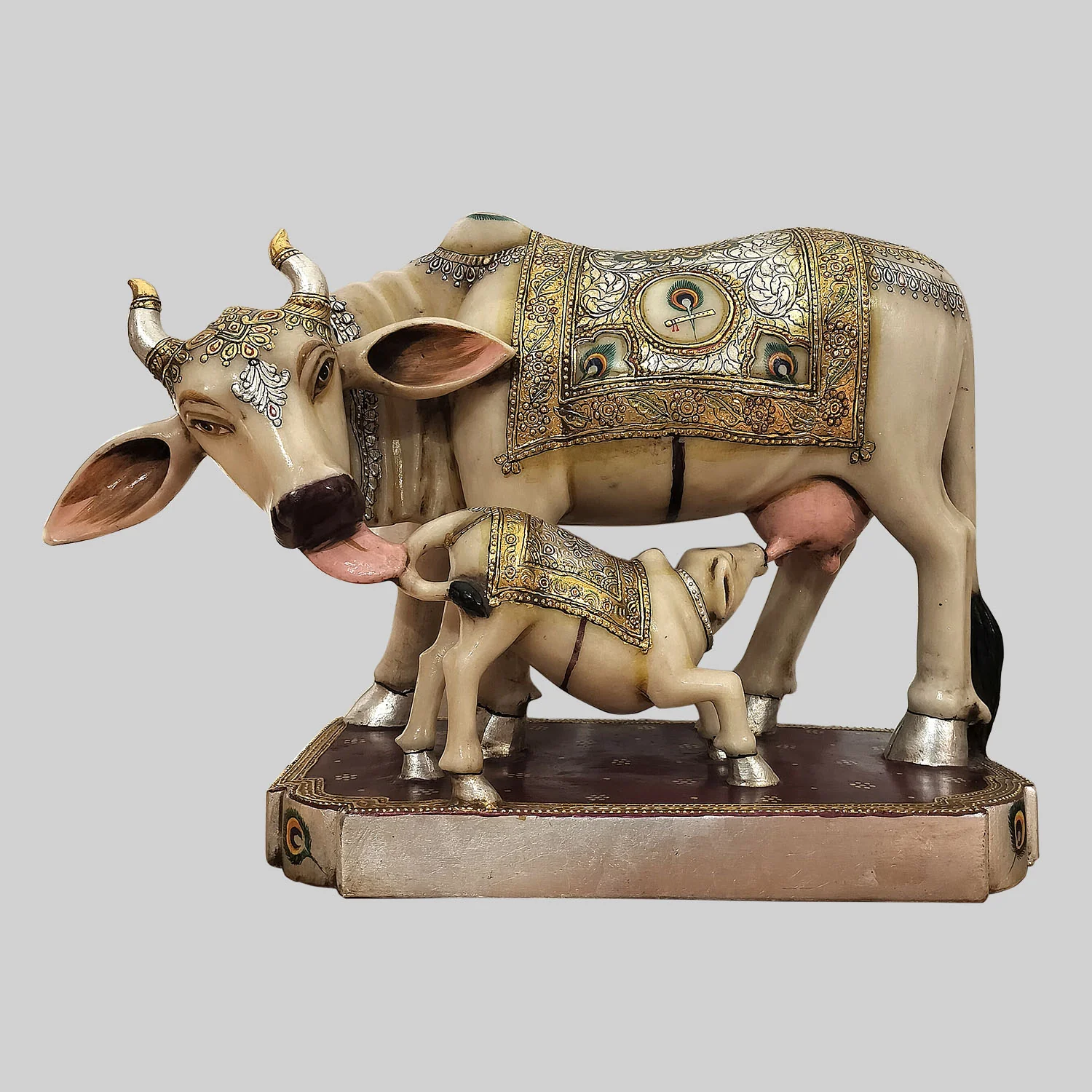 Marble Hand Painted Cow and Calf 15 in_1 | Indian product Online Shopping Store