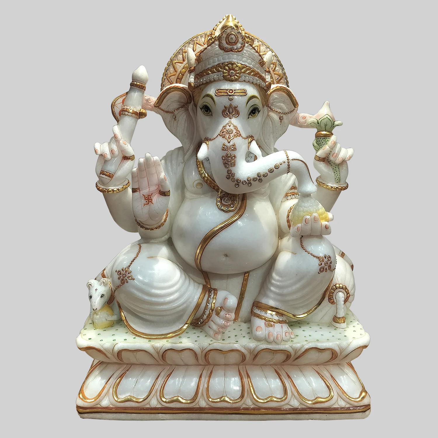 Marble Hand Painted Ganesha on Base 24 in_1 | Indian product Online Shopping Store