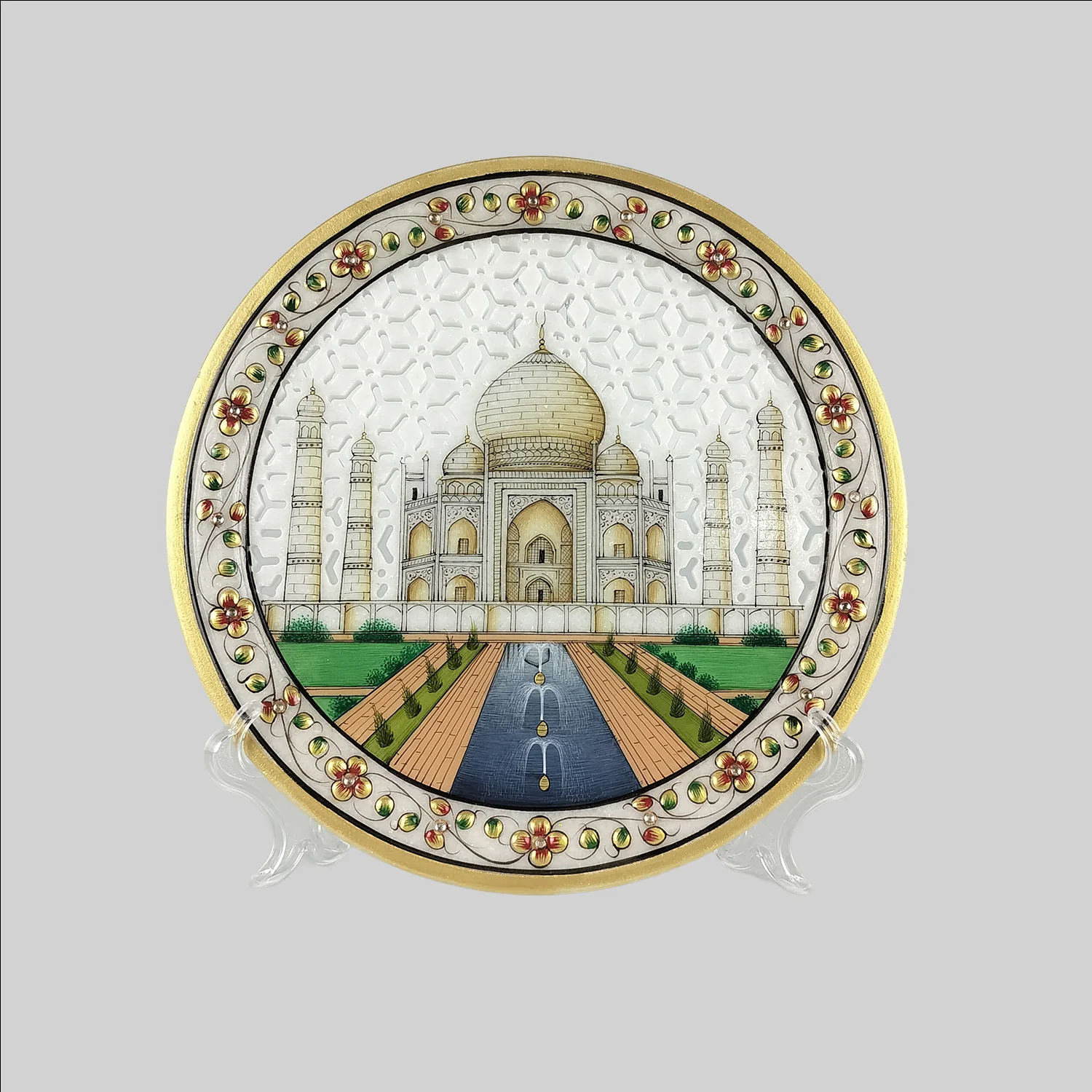 Marble Taj Mahal Plate with Cutwork in Box 9 in_1 | Indian product Online Shopping Store