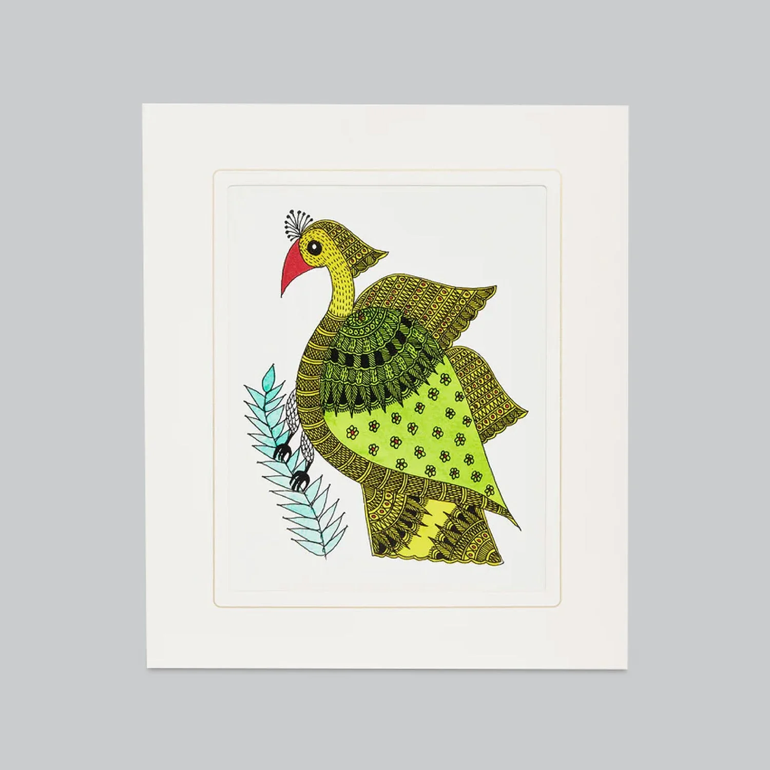 Mount Board Madhubani Art Colorful Peacock Print 12 in x 14 in_1 | Indian product Online Shopping Store