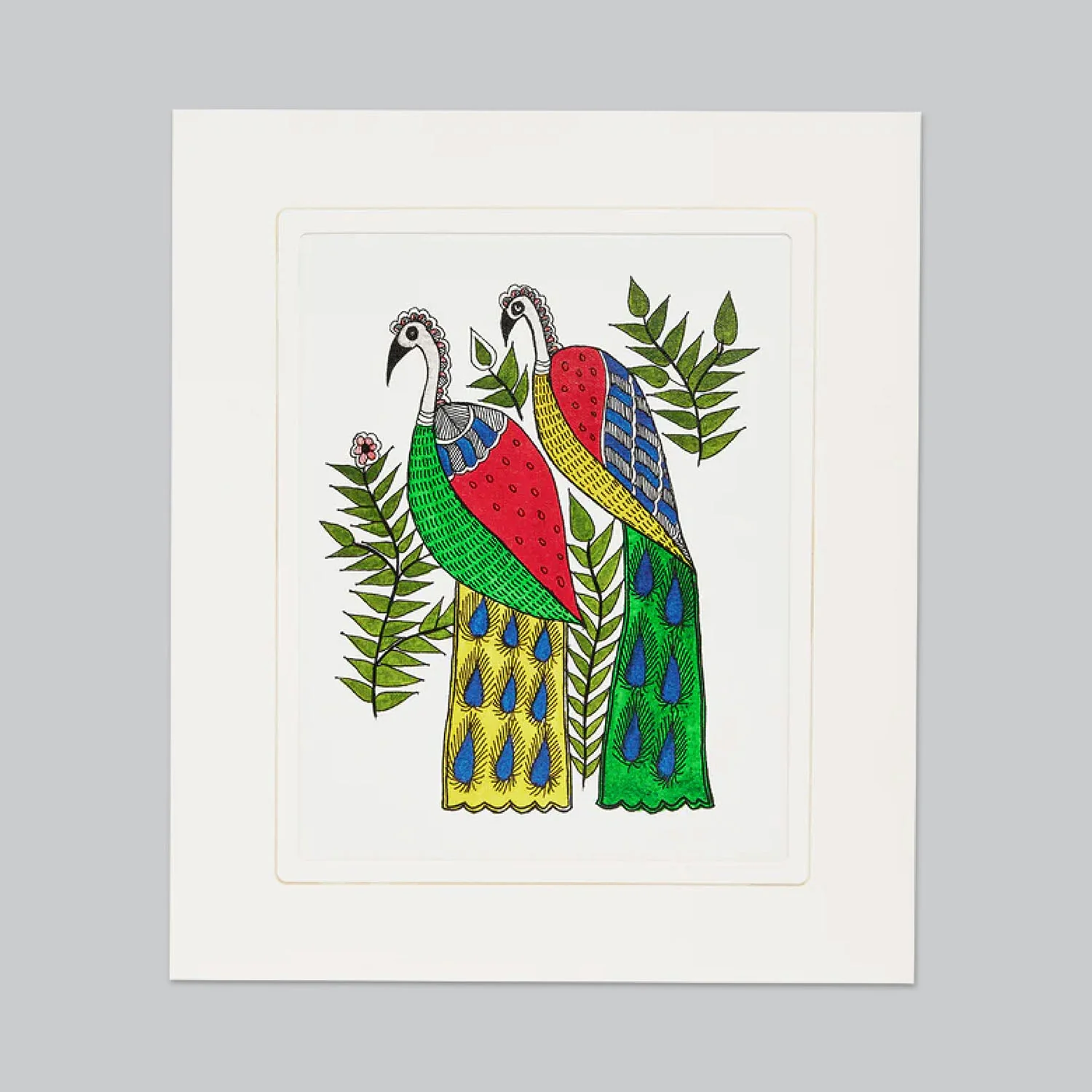 Mount Board Madhubani Art Two Colorful Peacock Print 12 in x 14 in_1 | Indian product Online Shopping Store