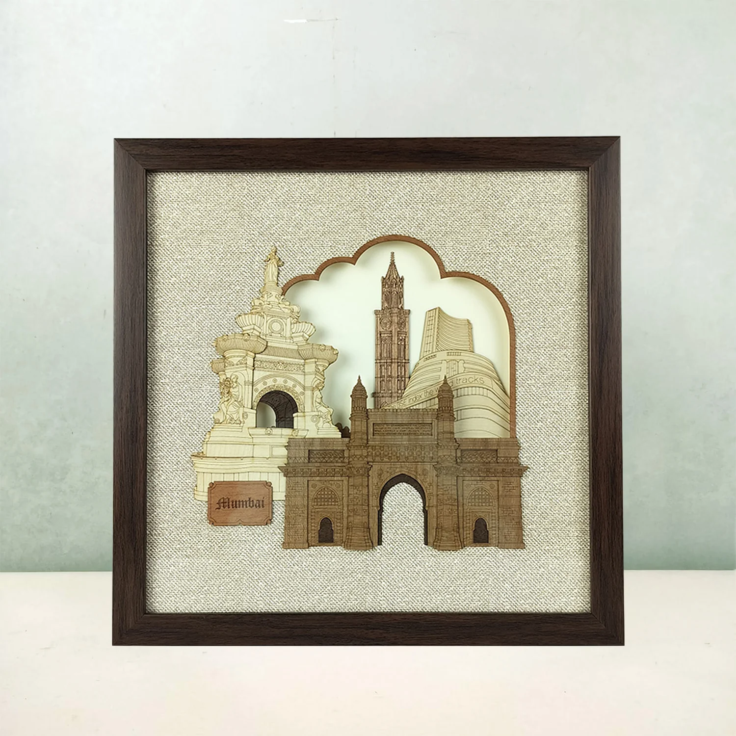 Mumbai Monuments Wood Art Frame 12 in x 12 in_1 | Indian product Online Shopping Store