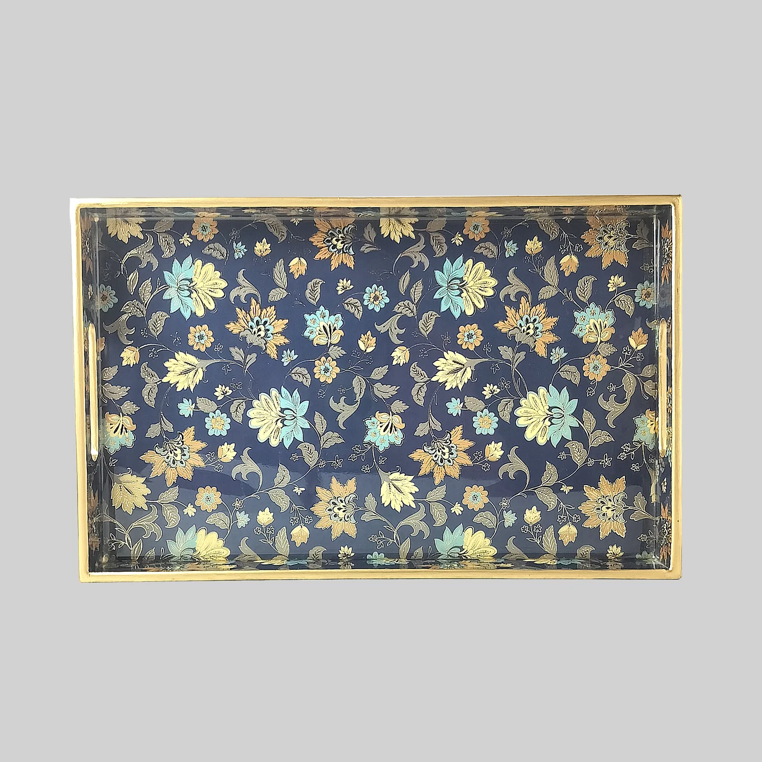 Navy Floral Medium Tray with Gold Foiling_1 | Indian product Online Shopping Store