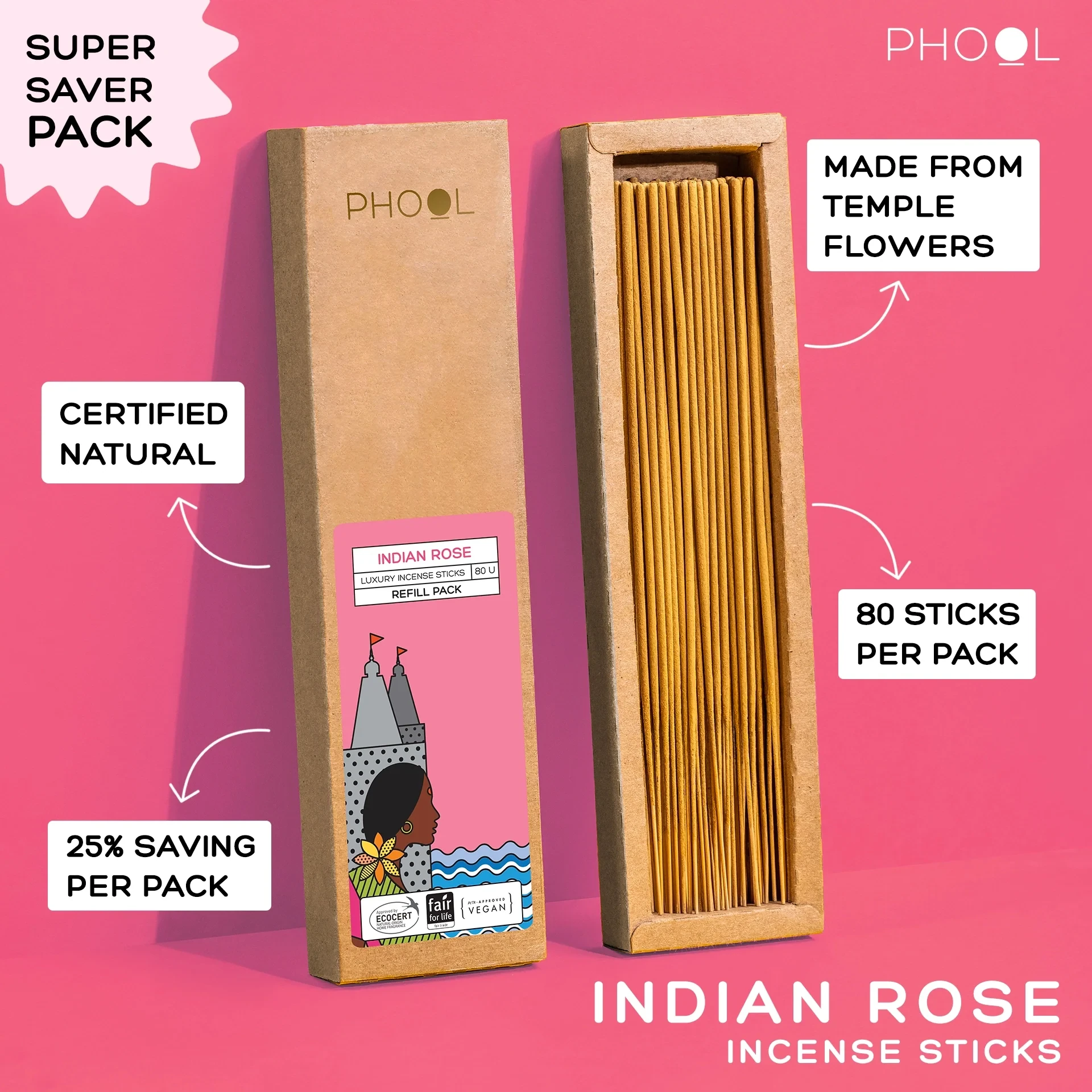Phool Natural Incense Sticks Refill pack - Indian Rose_1 | Indian product Online Shopping Store