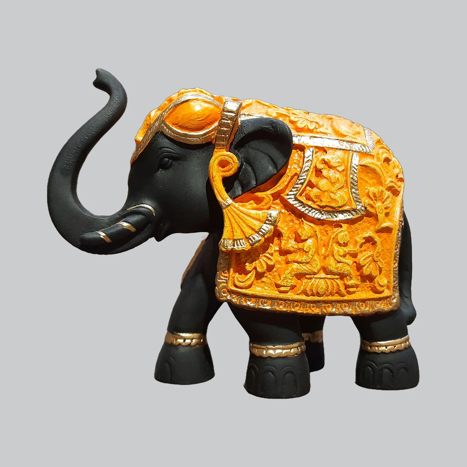 Resin Small Elephant in Black & Orange Colour 4 in_1 | Indian product Online Shopping Store
