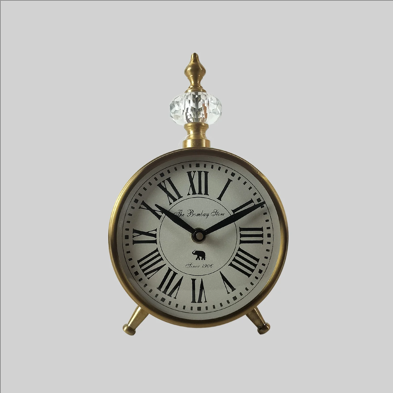 Round Iron Table Clock Fitted in Wood with Brass Finish 5 in x 2 in x 8 in_1 | Indian product Online Shopping Store