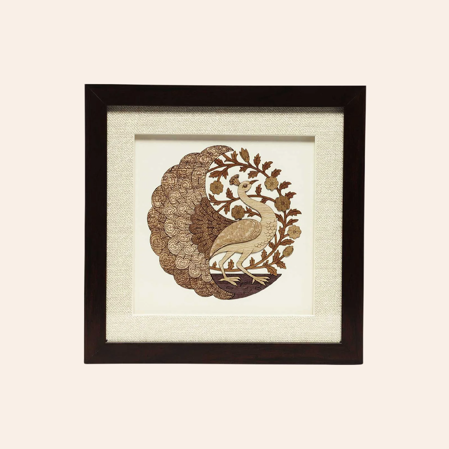 Round Peacock Wood Art Frame 10 in x 10 in_1 | Indian product Online Shopping Store