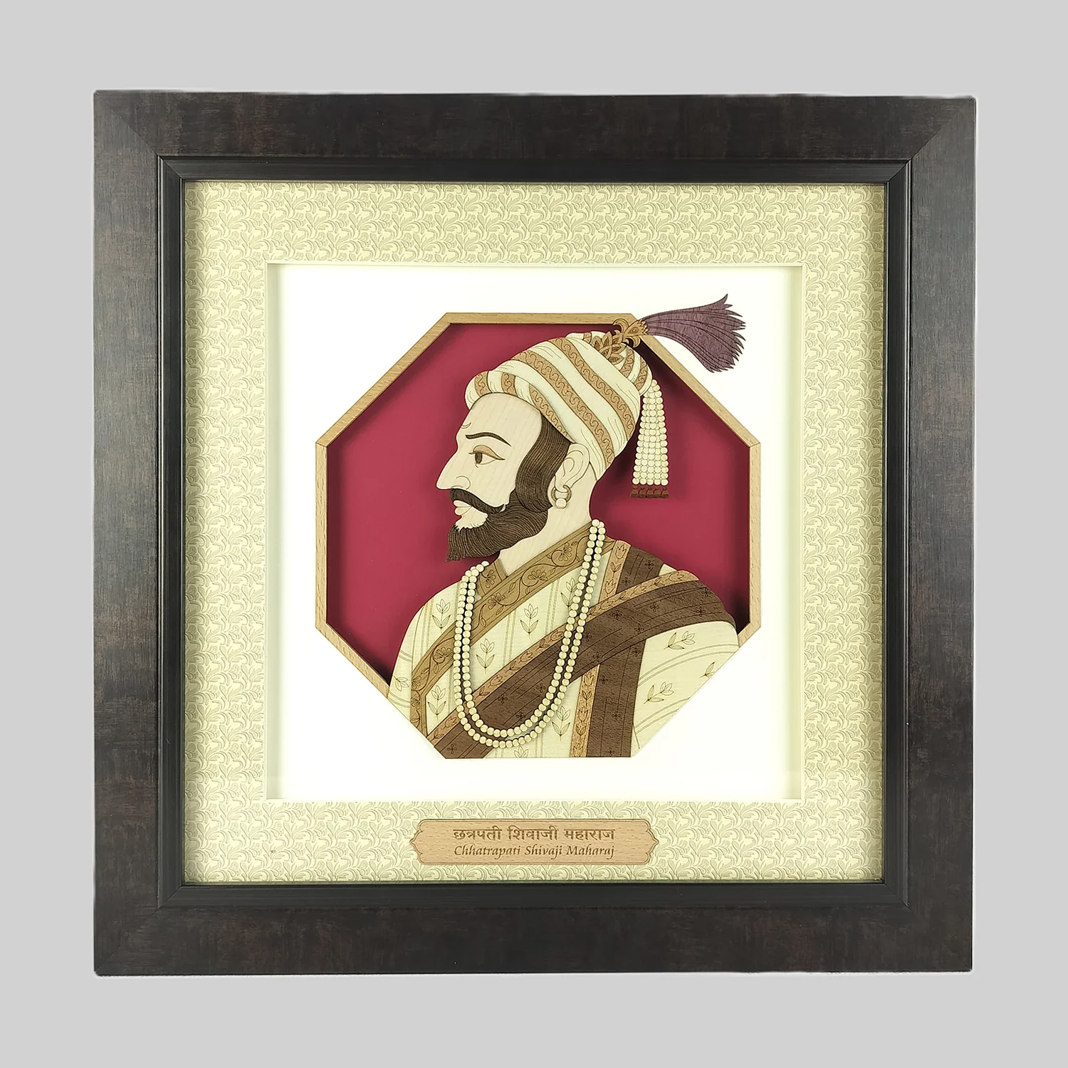 Shivaji Maharaj Wood Art Frame 17 in x 17 in_1 | Indian product Online Shopping Store