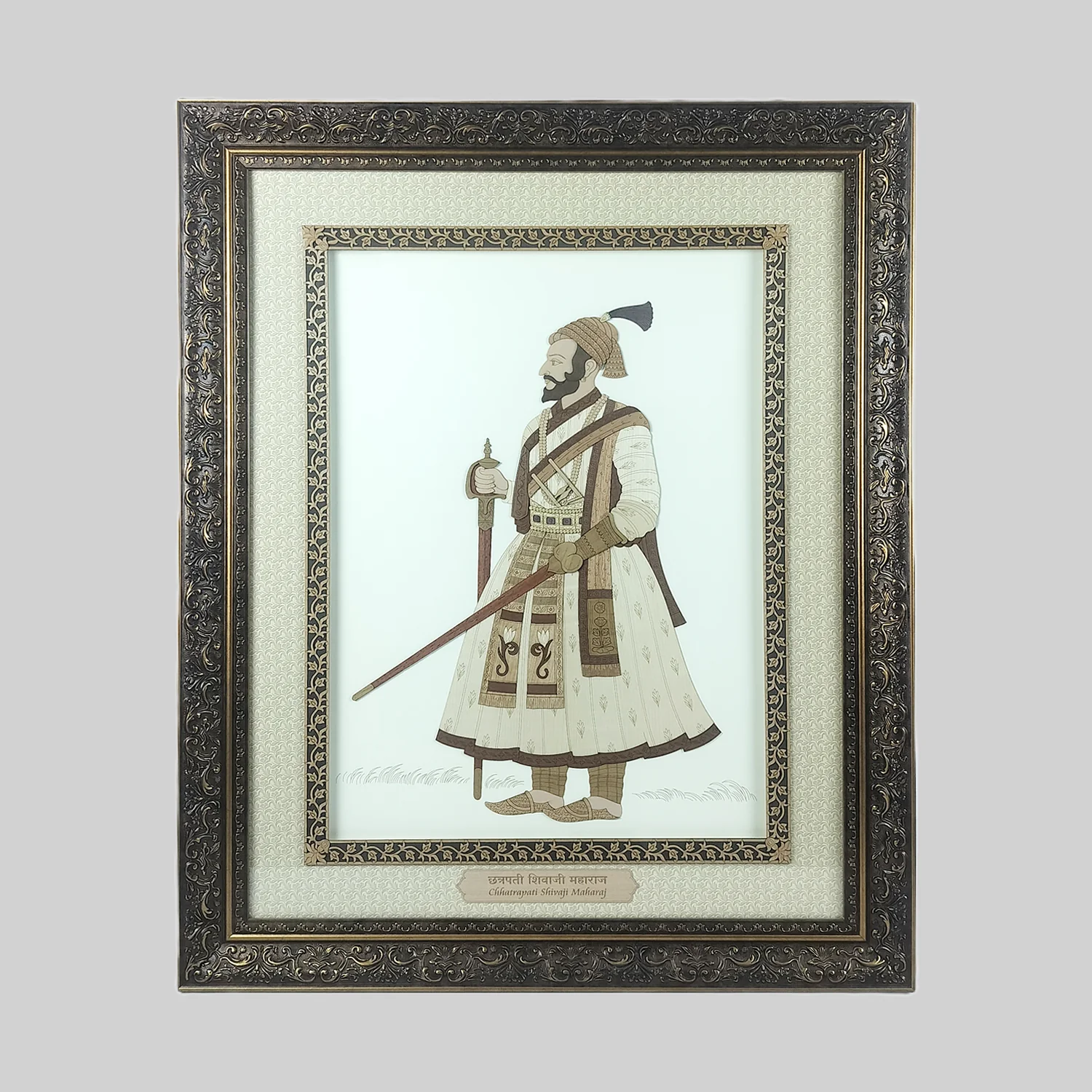 Shivaji Maharaj Wood Art Frame 26 in x 32 in_1 | Indian product Online Shopping Store