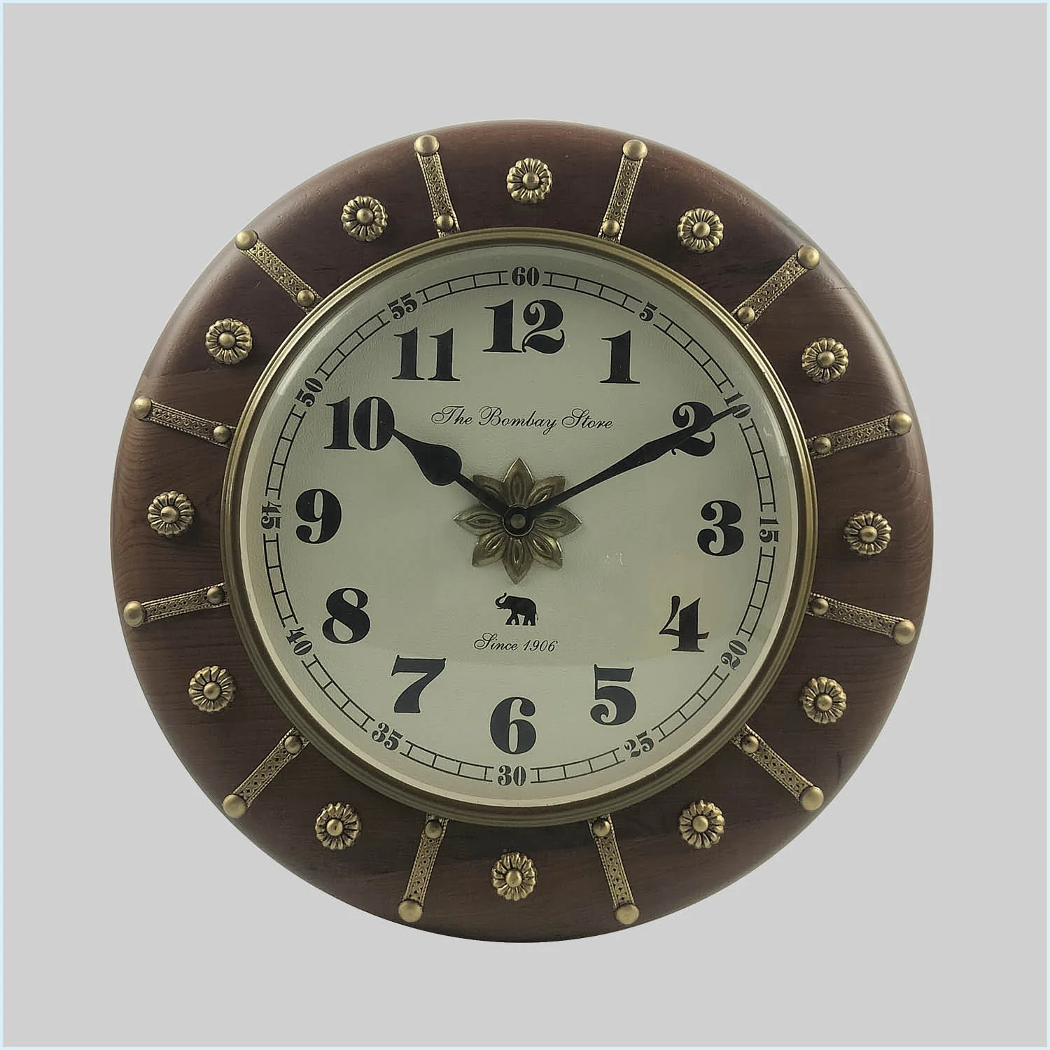Teak Wood Round Wall Clock with Brass Accents 12 in x 2 in x 12 in_1 | Indian product Online Shopping Store