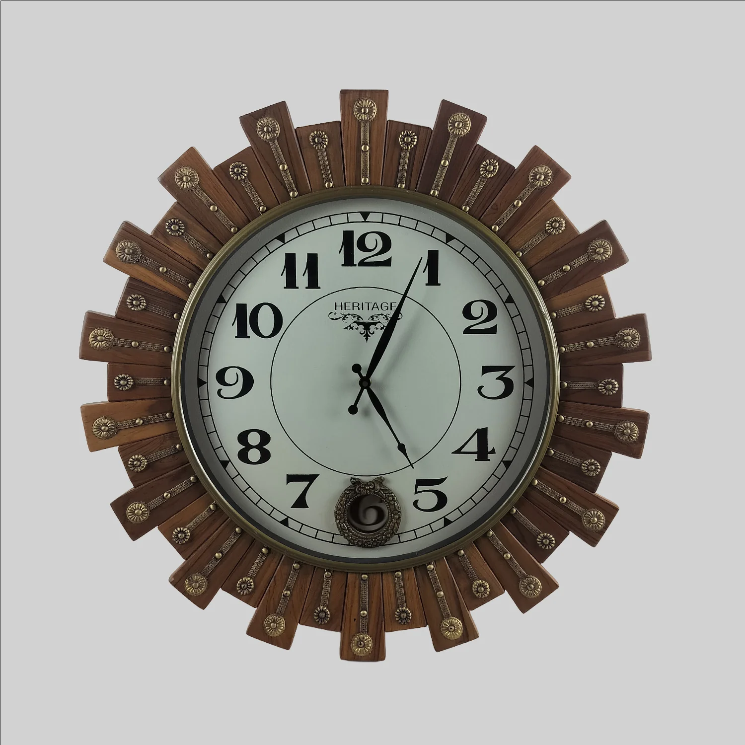 Teak Wood Round Wall Clock with Pendulum 20 in x 3 in x 20 in_1 | Indian product Online Shopping Store