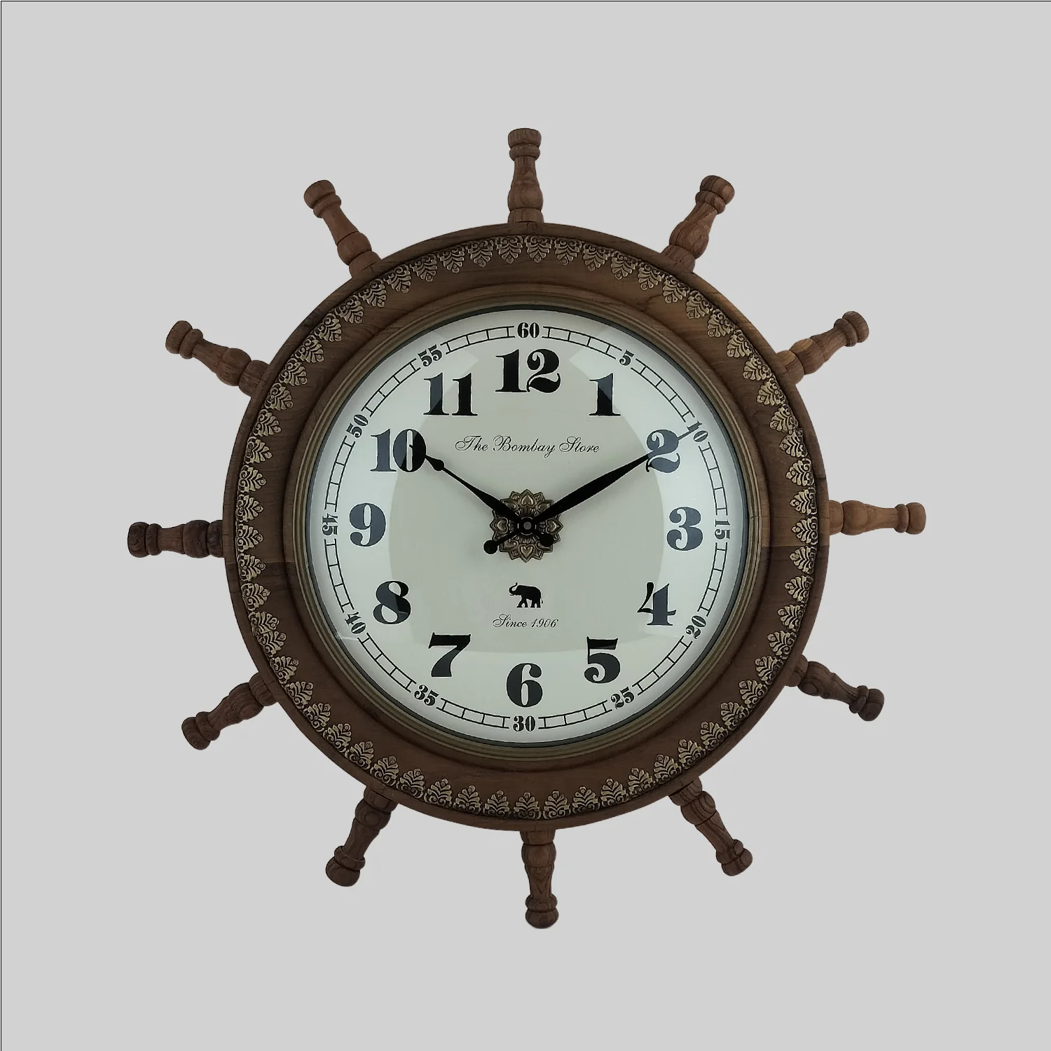 Teak Wooden Round Wall Clock with Brass Work 22 in x 2 in x 22 in_1 | Indian product Online Shopping Store